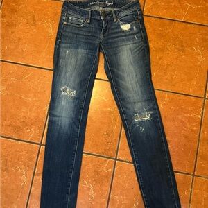 Hollister Women’s Distressed Skinny Jeans - Dark Blue